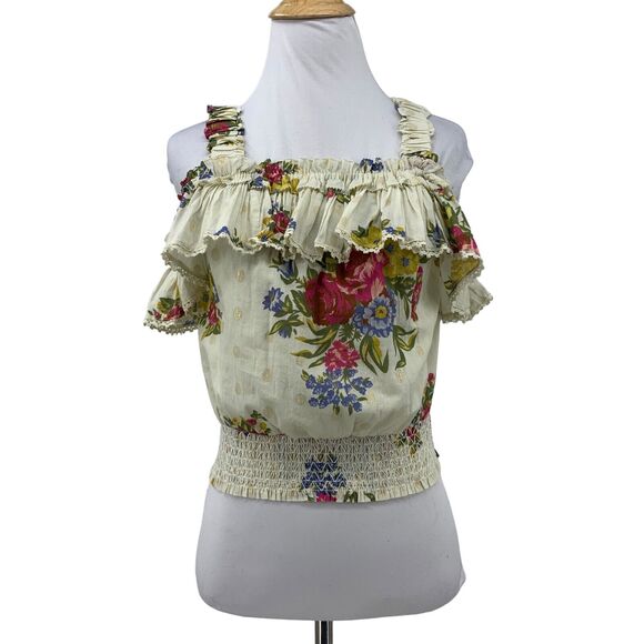 House of Harlow Top Women XS Extra Small Helena Cream Smocked Cold Shoulder Tank - Picture 1 of 11